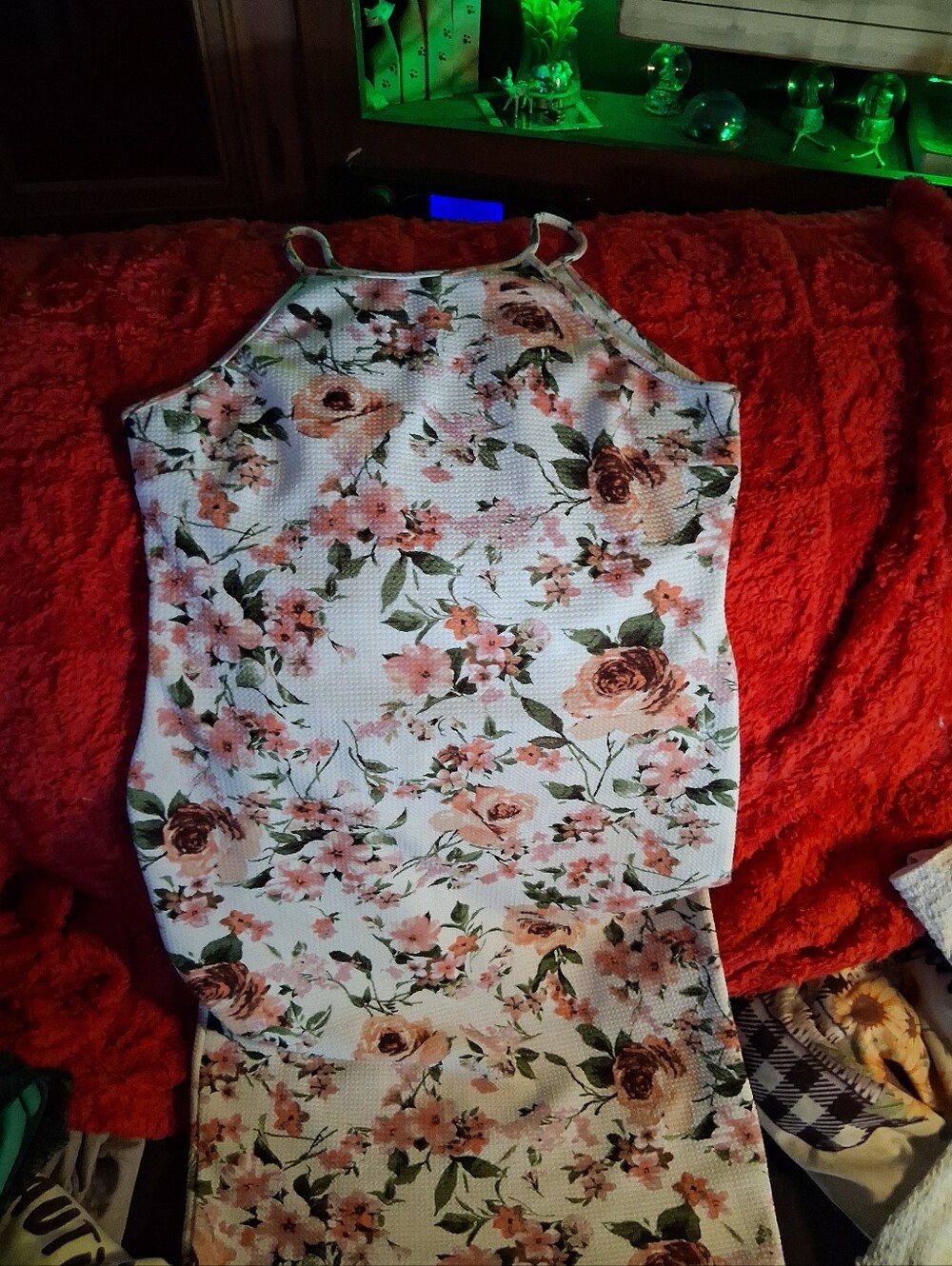 Chesley White Floral Halter Dress with Pink and Green Accents